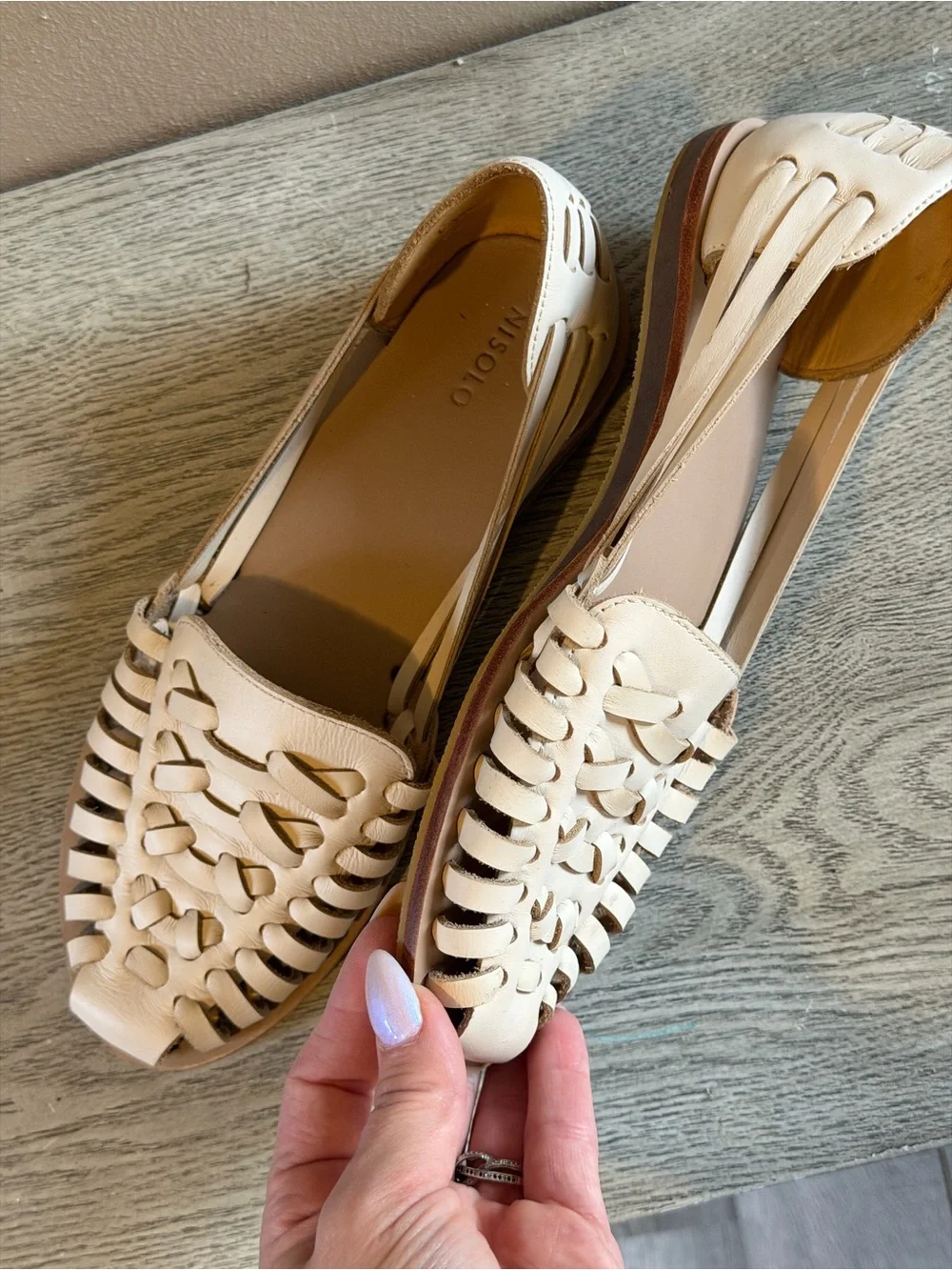 Nisolo Cream Leather Woven Huarache Loafers